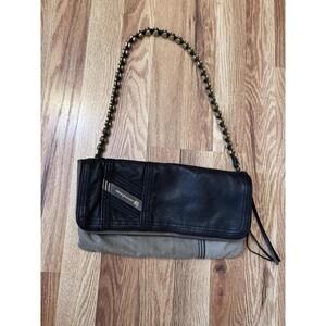 Diesel Black Leather and Denim Pochette Shoulder Bag Handbag Purse y2k